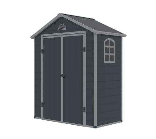 Westmann Kunststoff Gerätehaus Universo M | Satteldach | Wetterfest & UV-beständig | 190x104x226 cm | Doppelflügeltür | Robuste Polypropylen-Paneele | Einfache Montage | Anthrazit