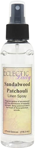 Sandalwood Patchouli Linen Spray, 2 ounces - Eclectic Lady Sheet and Linen Spray - No Artificial Colors, Parabens, or Preservatives - Long-Lasting Scent for Bed, Fabric & Pillow