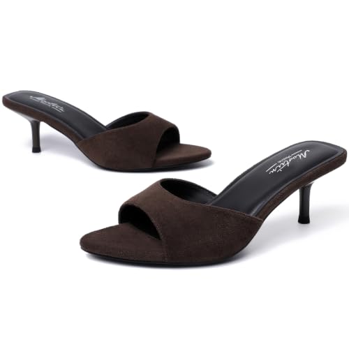 Image of Mostrin Kitten Heels for Women Pointed Toe Vintage Mules Heels Sexy Slip on Stiletto Backless Sandals for Party Wedding Daily