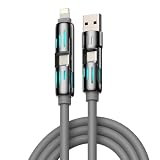 Mfish らいとにんくけ-ぶる【2メートル 240W PD3.1対応】 4 in 1 マルチ充電ケーブル type-C lighting USB-A 耐久性のある液体シリコン 呼吸式LEDライト搭載 高速充電 480Mbps データ転送 iPhone 17 / 16 / 15 / 14 Pro Max Macbook iPad Android ゲーム機 ラップトップ 対応 グレー