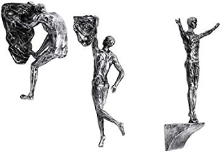 Haute Collage Antique Silver Rock Climbers Set of 3 Figurines Wall Climbing Men x3 Sculptures Poly Resin Statue Large Trio Ornament