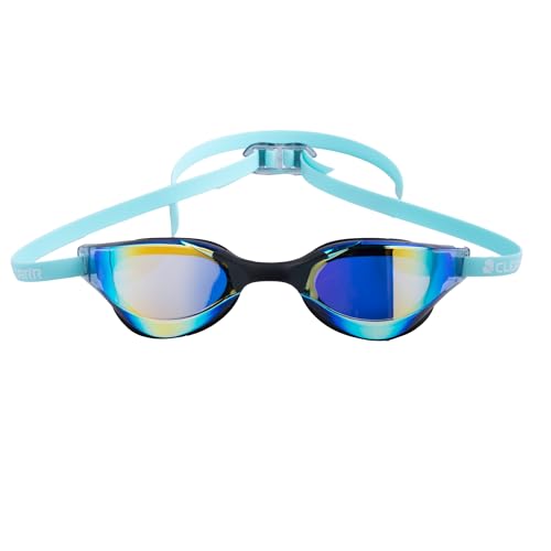 Clear'r Victor Adult Swim Goggles, Mirrored Anti-Fog Goggles with UV Protection & Panoramic View, 4 Nosepieces -Turquoise