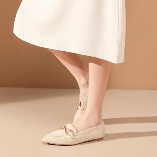 Image of Tilocow Metal Chain Loafers Flats for Women Pointed Toe Slip on Flats Dressy Casual Comfortable Work Business Shoes