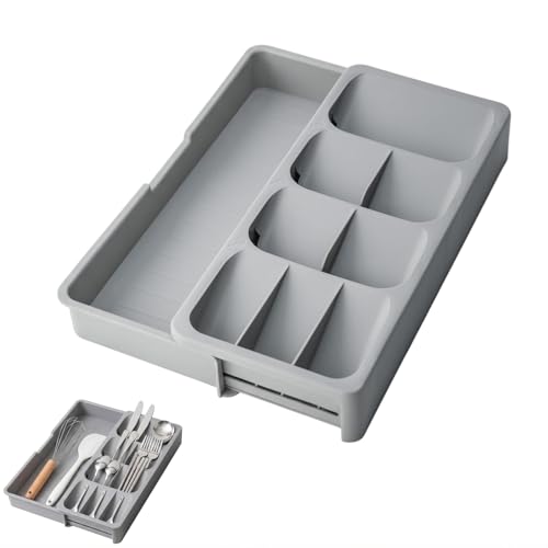 Ceriselle Cubertero para Cajones, Separador Ajustable de Cubiertos para Cocina, Organizador de Plástico Libre de BPA para Cajones, Almacenamiento de Cubiertos y Divisor