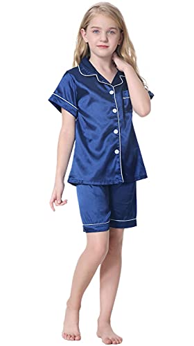 Image of Schbbbta Girls & Women Satin Pajamas Set, 2Piece Silk Nightwear Button-Down Sleepwear for Teen Kids, 3 Years - Women XXL