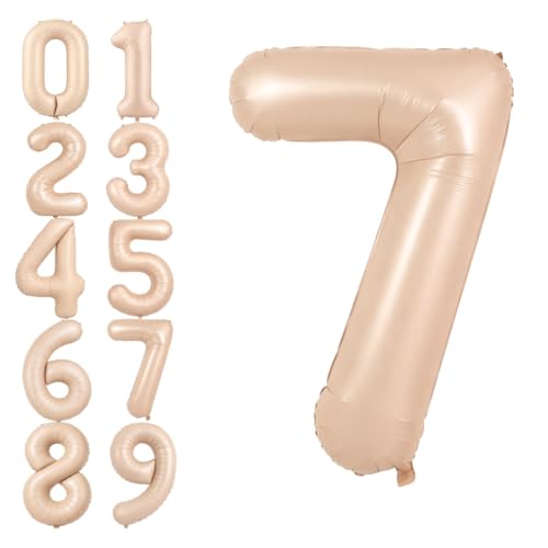 Image of WP WANNA PARTY 40 Inches Apricot Super Shape Number 7 Balloon, Number Balloons for Themes & Events, Birthday Supplies & Decoration -Caramel Light Brown Foil Number Balloons, 1 Piece