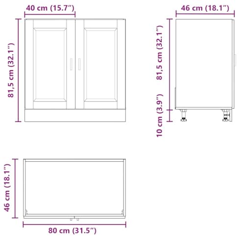 vidaXL Porto High Gloss White Sink Base Cabinet - Engineered Timber, 80x46x81.5 cm, Adjustable Feet for Versatile Placement - Image 3