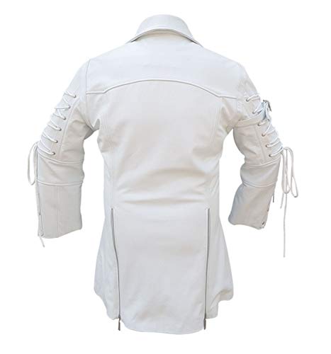 Black Korel Mens White Leather Trench Coat - Premium Cowhide Matrix Style Jacket, Slim Fit Long Coat, Classic Bold Design4