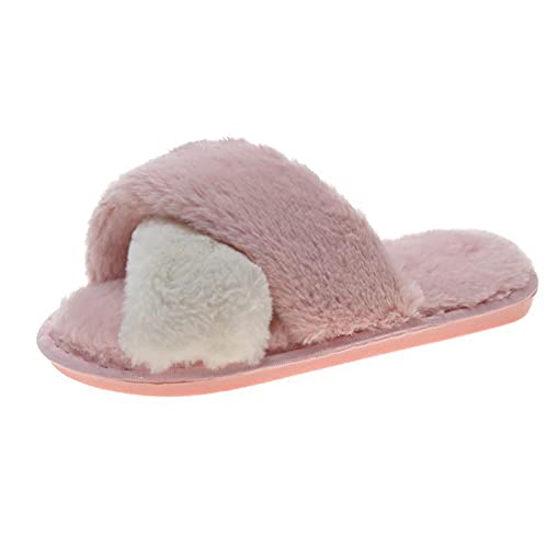 Royoo Farbblockierende Plüschpantoffeln mit Querschnitt Frauen Plüschpantoffel-Baumwollpantoffeln Cover