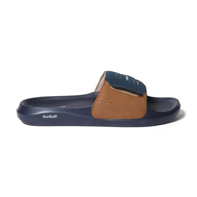 Image of CHUPPS Mi Ace Orange Navy Drift Orthopedic Slippers | Soft Footpharma Footbed | Breathable Ventilation Holes | Lightweight Flip Flops | Anti-Skid Chappals for Everyday For Mens