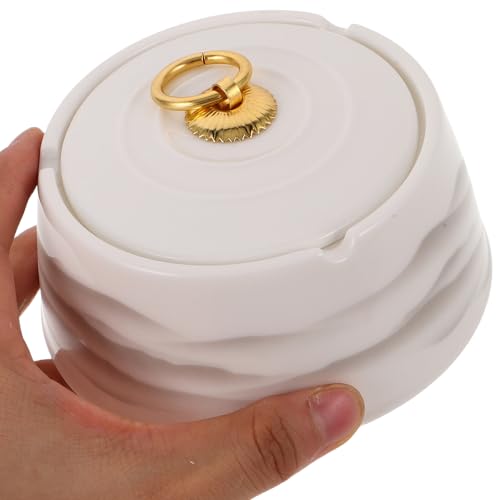Cendrier céramique blanc avec couvercle anti-odeur intérieur extérieur - 5