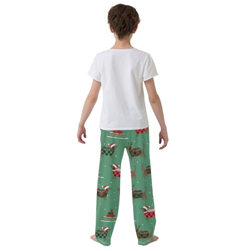 Boys' Pants Christmas Sledges Duchshunds Snow Long Bottoms Jogger Pants Elastic Waist Trousers with Pockets S-XL3