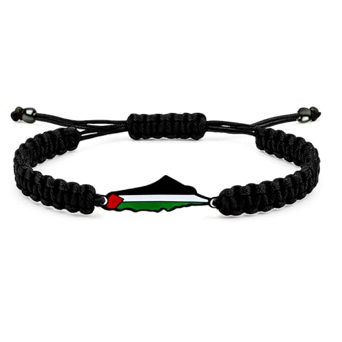 Tobestu Verstellbares schwarzes Nylonband-Armband mit schwarzbeschichtetem Palästina-Kartenanhänger Statement-Schmuck für Bewusstsein YA5882