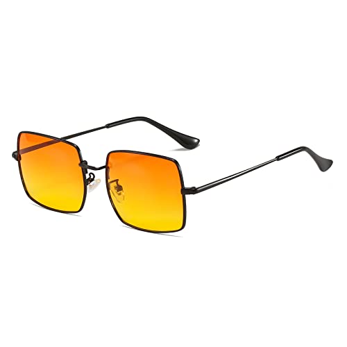 YAMEIZE Mode Rectangle Métal Cadre Lunettes de Soleil pour Femmes Hommes Protection UV400 Lunettes Carrées En Plein Air (Noir Orange Jaune) Cover