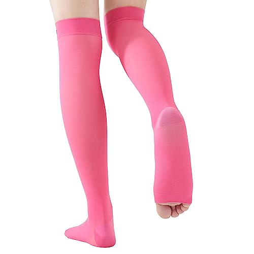 Image of 15-20mmHg Open Toe Compression Socks Pink Toeless Compression Socks for Reduce Swelling and Alleviates Varicose Veins L