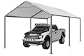 Aoxun 10x20 ft Carport Heavy Duty Car Canopy for Cars, Boats, Trucks, Outdoor Carport Shelter Portable Garage with Reinforced Frame and Stakes, White