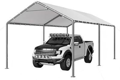 Aoxun 10x20 ft Carport Heavy Duty Car Canopy for Cars, Boats, Trucks, Outdoor Carport Shelter Portable Garage with Reinforced Frame and Stakes, White