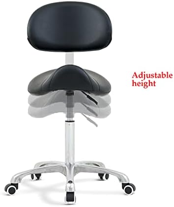 Saddle Stool Chair with Back Support Rolling Esthetician Seat for Salon Tattoo Shop Spa Home Dentist Clinic (Black, with Backrest)