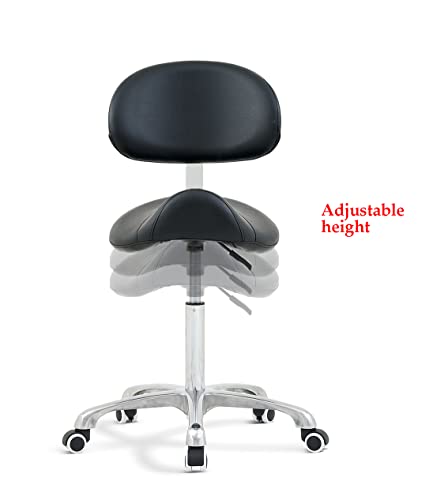 Antlu Saddle Stool Chair With Back Ergonomic Rolling Esthetician Seat For Salon Tattoo Shop Spa Home Dentist Clinic (With Backrest, Black) #TOP3