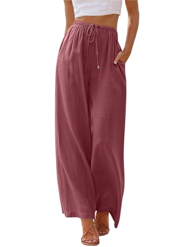 Image of LILLUSORY Linen Wide Leg Pants Womens Palazzo Flowy Beach Vacation 2026 Summer Spring Fashion Outfits Clothes Clothing Trendy Skirts Cute Resort Wear Cruise High Waisted Boho Travel Trousers Pockets