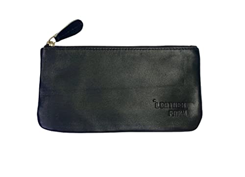 Image of Leather Travel Pouch - Beautifully Handcrafted YKK Zippered Pouch Handmade - 8 x 4 inches.(BLACK)
