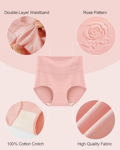 MEIYATING Women's Cotton Underwear High Waisted Tummy Control Panties Postpartum Stretch Full Coverage Ladies 4 Packs4