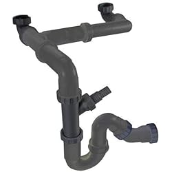 Sifon Fregadero No Traga Sifón doble para fregadero de cocina de 2 senos, lavavajillas y lavadora - conexión horizontal o vertical