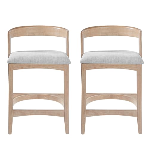 Merax Set de 2 Butacos de Altura para Barra, Butacos de Madera Maciza con Respaldo y Cojín Tapizado, Diseño Aireado, Altura de Asiento 26" para Isla de Cocina y Barra, Natural miniatura 4