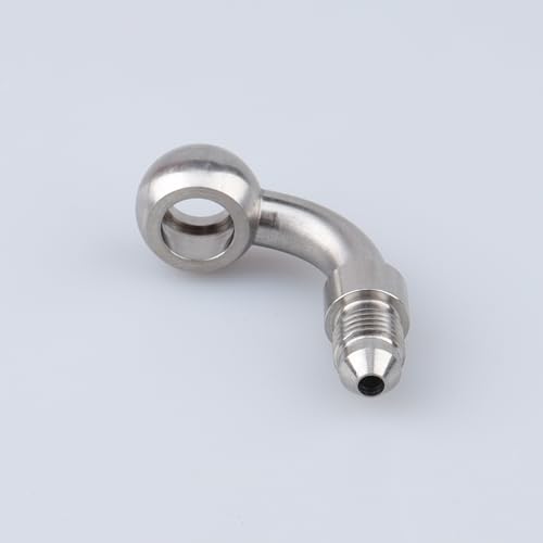 Image of Stainless Steel Banjos Brake Fitting 90 Degree -3 AN Male Flare 3 /8-24 Thread AN3 10.2mm Hole Diameter
