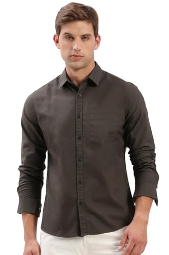 Image of SHOWOFFFF Men Solid Casual Shirt | Spread Collar Full Sleeves Cotton Shirt for Mens | Slim Fit Regular Length Shirt for Men's