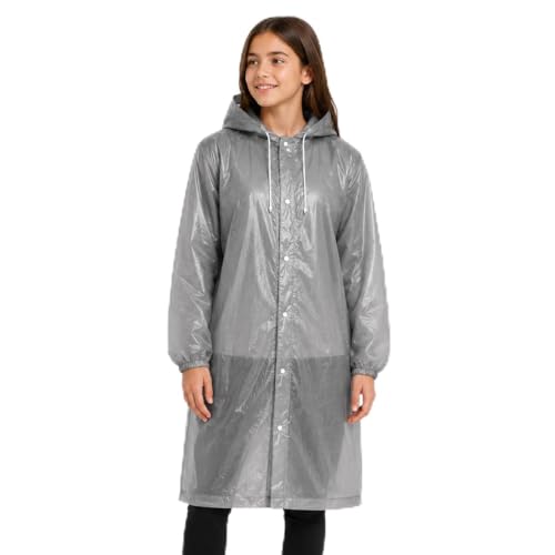 Image of EVA Poncho Raincoat for Men and Women, Lightweight Waterproof with Hood, Adjustable Drawstring, Snap Button Closure, Reusable