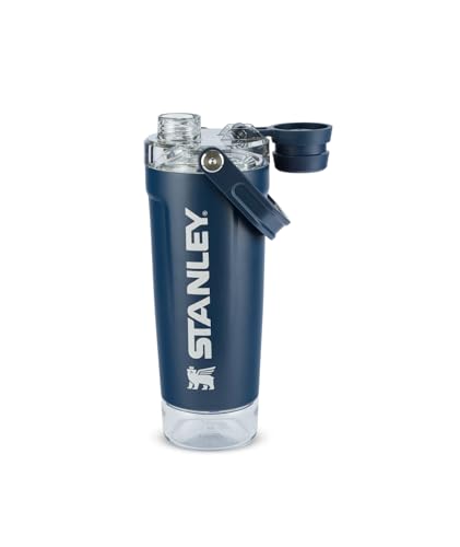 Image of STANLEY Vitalize Shaker Bottle, 20 oz, Dark Navy | Leakproof Shaker Bottle | Fast-Flow Spout | Removable Strainer | Easy-Grip Handle | Base Container | Double-Wall Insulation