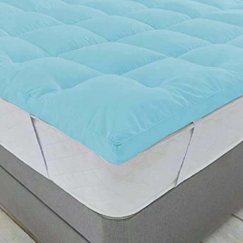 Image of 1200GSM Hollow Fibre Mattress Padding /Topper Sky Blue for Queen Bed-60 Inch X 75 Inch