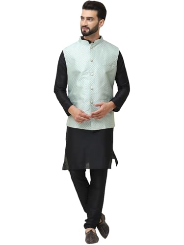 Image of SOJANYA (Since 1958 Men's Silk Blend Kurta Pyjama & Self Design Nehru Jacket Combo