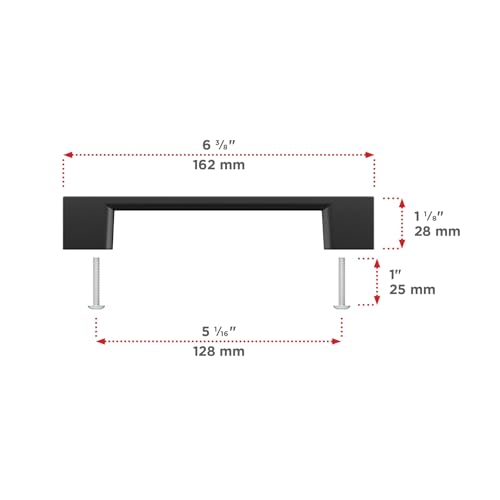 Image of Richelieu Hardware BP8160128900 Armadale Collection 5 1 /16-inch (128 mm) Center-to-Center Matte Black Modern Rectangular Cabinet and Drawer Pull Handle for Kitchen, Bathroom, and Furniture