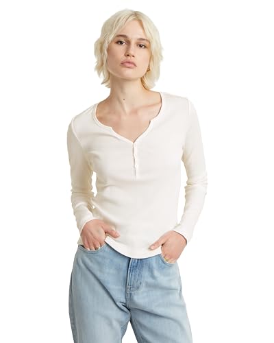 T-Shirt G-Star Femme Top Deep V Slim avec Décolleté Boutonné et Teinture Overdyed