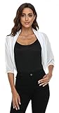 Dilgul Women's Chiffon Bolero Shrug Ladies Ruched Hem Cover Up Jacket Sheer Cropped Shrugs Cardigan White S