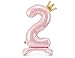 Produktbild Folienballon 2. Geburtstag XXL Ballon 2 Hellrosa mit Standfuß selbststehend Ballon 2 Geburtstag Mädchen Kindergeburtstag Luftballon Zahl 2 Rosa mit goldener Krone