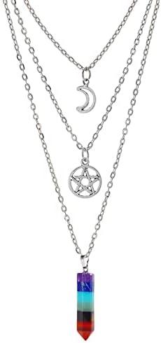 MJARTORIA Moon Pentagram Necklace Multi layer Necklace Gothic Charm Pendant Alloy Necklace Set for Women Girl Valentine's Day Mothers Day Gifts