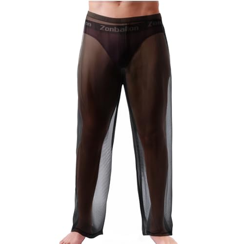 ZONBAILON Mens Mesh See Through Pajama Sheer Lounge Lightweight Sleepwear Tranparent Nightwear Leggings Bottoms4