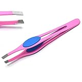 Tweezers for Eyebrows - Surgi grade Stainless Steel Slant Pink Tweezer - Precision for Ingrown Hair Removal by G.S Online Store