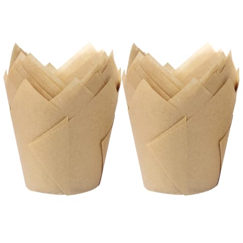 DECORNIJIA 100pcs Natural Tulip Muffin Cups Paper Liners Heat-resistant Oil-proof Baking Cups Household Cupcake Supply for Oven Baking and Party Use