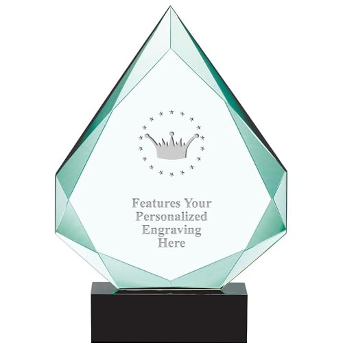 Crown Awards Personalized Crystal Trophy, 13" Engraved Crown Legacy Jade Crystal Award