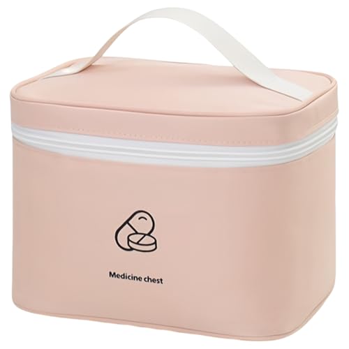 Nualin メディカルバッグ 救急バッグ 二層式 防水 お薬収納ポーチ ポータブル 救急箱 薬箱 大容量 取り外し可能な仕切りとトップバックル付き 調節可能 ショルダー ハンドル付き、持ち運び便利 アウトドア 学校 旅行 職場常備 家庭用 医療 (ピンク