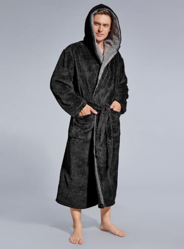 Image of SlumberMee Mens Hooded Robe Heavyweight Plush Fleece Full Length Bathrobe
