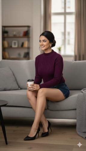 Image of Winter Woolen Blouse for Women | Stretchable Winter Wear Full Sleeve Round Neck Pullover | Geometry Knitted Design | Free Size Up to 38 Bust Thermal Wool Blouse Purple