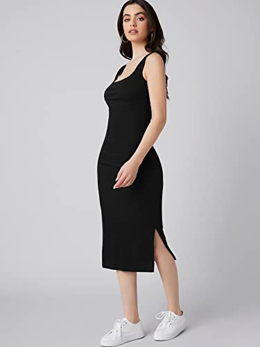 Image of Aahwan Royal Solid Bodycon Square Neck Midi Side Split Thigh Dress for Women's & Girl's