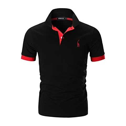 APAELEA Mens Polo Shirts Short Sleeve Giraffe Embroidery Contrast Placket Cotton Tops,Black,S Cover