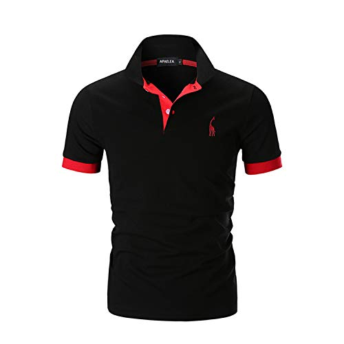 APAELEA Moda Bordado de Jirafa Clásico Camisas 100% Algodón Manga Corta Polos para Hombre,Negro,L