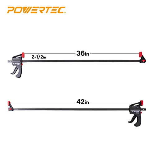 Image of POWERTEC 24 inch & 36 inch Bar Clamps /Spreaders 4 Pack, Trigger & Ratchet Quick Grip Clamps for Woodworking, Gluing & DIY Projects
